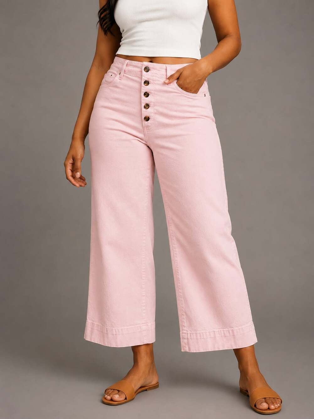Gap High Rise Wide-Leg Crop Button Fly Light Pink Denim Jeans, Size 12